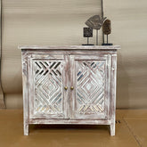 Handcrafted Indian Furniture Carved Solid Hard Wood 2 Mirror Doors Cabinet 01